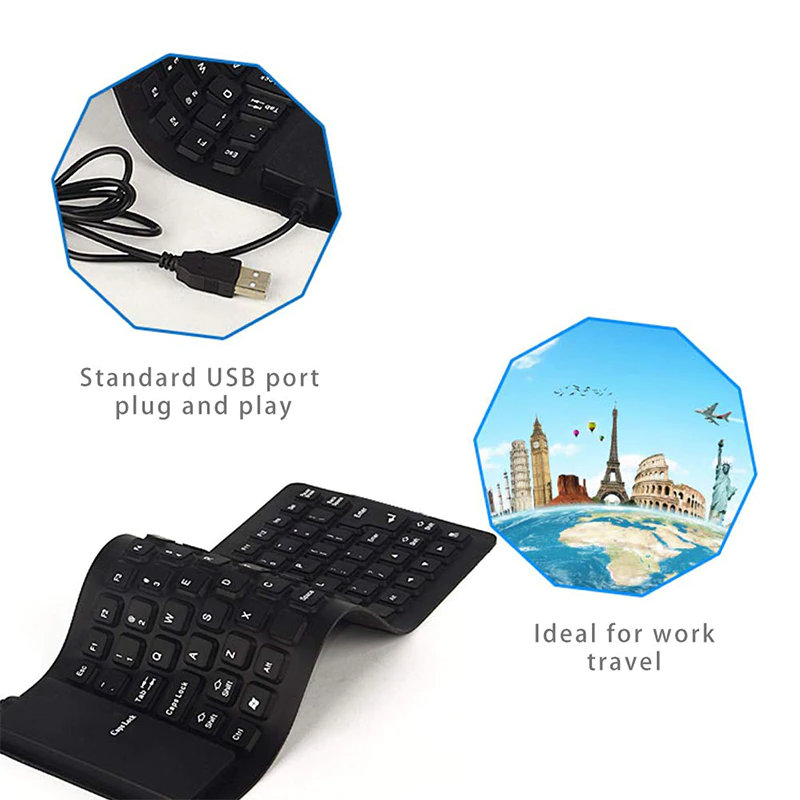 Foldable Silicone USB Keyboard Waterproof Dustproof Full Size