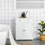 White Freestanding Bathroom Floor Cabinet with 2 Doors 2 Drawers Adjustable Shelf Storage Organizer Tower - Image 2