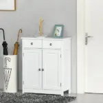 White Freestanding Bathroom Floor Cabinet with 2 Doors 2 Drawers Adjustable Shelf Storage Organizer Tower - Image 12