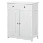 White Freestanding Bathroom Floor Cabinet with 2 Doors 2 Drawers Adjustable Shelf Storage Organizer Tower - Image 13