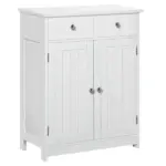 White Freestanding Bathroom Floor Cabinet with 2 Doors 2 Drawers Adjustable Shelf Storage Organizer Tower