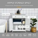 White Freestanding Bathroom Floor Cabinet with 2 Doors 2 Drawers Adjustable Shelf Storage Organizer Tower - Image 4
