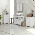 White Freestanding Bathroom Floor Cabinet with 2 Doors 2 Drawers Adjustable Shelf Storage Organizer Tower - Image 10