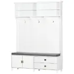 HOMCOM White Hall Tree with Storage Bench Entryway Coat Rack Accent Furniture with Shelves Cabinet Drawers for Hallway - Image 11