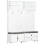 HOMCOM White Hall Tree with Storage Bench Entryway Coat Rack Accent Furniture with Shelves Cabinet Drawers for Hallway
