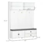 HOMCOM White Hall Tree with Storage Bench Entryway Coat Rack Accent Furniture with Shelves Cabinet Drawers for Hallway - Image 3