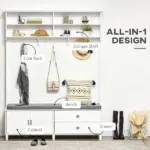 HOMCOM White Hall Tree with Storage Bench Entryway Coat Rack Accent Furniture with Shelves Cabinet Drawers for Hallway - Image 4