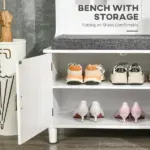 HOMCOM White Hall Tree with Storage Bench Entryway Coat Rack Accent Furniture with Shelves Cabinet Drawers for Hallway - Image 6
