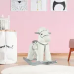 White Plush Rocking Horse with Bear Toy and Sound for Kids - Image 2