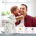 White Plush Rocking Horse with Bear Toy and Sound for Kids - Image 4