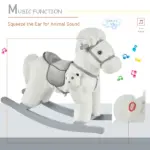White Plush Rocking Horse with Bear Toy and Sound for Kids - Image 6