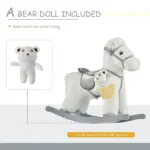 White Plush Rocking Horse with Bear Toy and Sound for Kids - Image 7