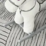 White Plush Rocking Horse with Bear Toy and Sound for Kids - Image 9
