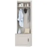 HOMCOM White Rustic Hall Tree Bench Entryway Coat Rack Shoe Storage Accent Furniture for Hallway Mudroom - Image 11