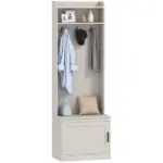 HOMCOM White Rustic Hall Tree Bench Entryway Coat Rack Shoe Storage Accent Furniture for Hallway Mudroom