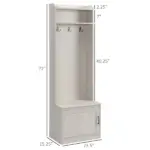 HOMCOM White Rustic Hall Tree Bench Entryway Coat Rack Shoe Storage Accent Furniture for Hallway Mudroom - Image 3