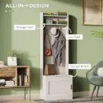 HOMCOM White Rustic Hall Tree Bench Entryway Coat Rack Shoe Storage Accent Furniture for Hallway Mudroom - Image 4