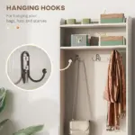 HOMCOM White Rustic Hall Tree Bench Entryway Coat Rack Shoe Storage Accent Furniture for Hallway Mudroom - Image 5