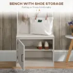 HOMCOM White Rustic Hall Tree Bench Entryway Coat Rack Shoe Storage Accent Furniture for Hallway Mudroom - Image 6
