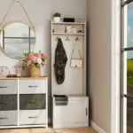 HOMCOM White Rustic Hall Tree Bench Entryway Coat Rack Shoe Storage Accent Furniture for Hallway Mudroom - Image 8