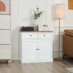 White Sideboard Buffet Cabinet with 2 Storage Drawers 2 Door Kitchen Cabinet for Living Room Entryway - Image 10