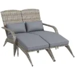 2 Person Wicker Adirondack Chair with Cushions and Footrests, Gray - Image 11