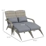 2 Person Wicker Adirondack Chair with Cushions and Footrests, Gray - Image 3