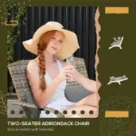 2 Person Wicker Adirondack Chair with Cushions and Footrests, Gray - Image 7