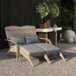 2 Person Wicker Adirondack Chair with Cushions and Footrests, Gray - Image 10