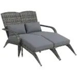 2 Person Wicker Adirondack Chair with Cushions and Footrests, Mixed Gray - Image 12