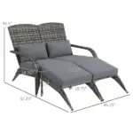 2 Person Wicker Adirondack Chair with Cushions and Footrests, Mixed Gray - Image 3