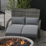 2 Person Wicker Adirondack Chair with Cushions and Footrests, Mixed Gray - Image 8