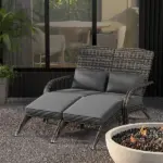 2 Person Wicker Adirondack Chair with Cushions and Footrests, Mixed Gray - Image 10