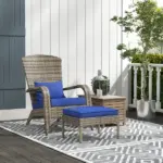 Wicker Adirondack Chair with Ottoman Comfortable Outdoor Seating with Removable Cushions, Blue - Image 2
