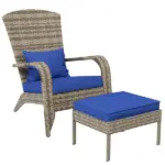 Wicker Adirondack Chair with Ottoman Comfortable Outdoor Seating with Removable Cushions, Blue - Image 11