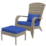 Wicker Adirondack Chair with Ottoman Comfortable Outdoor Seating with Removable Cushions, Blue
