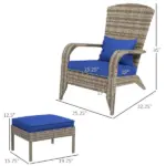 Wicker Adirondack Chair with Ottoman Comfortable Outdoor Seating with Removable Cushions, Blue - Image 3