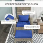 Wicker Adirondack Chair with Ottoman Comfortable Outdoor Seating with Removable Cushions, Blue - Image 6
