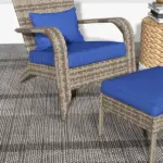 Wicker Adirondack Chair with Ottoman Comfortable Outdoor Seating with Removable Cushions, Blue - Image 9