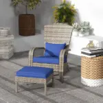 Wicker Adirondack Chair with Ottoman Comfortable Outdoor Seating with Removable Cushions, Blue - Image 10
