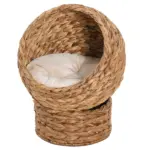 Wicker Elevated Cat Bed with Soft Cushion Brown Cat Egg Chair Shape Indoor - Image 12