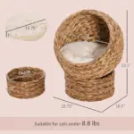 Wicker Elevated Cat Bed with Soft Cushion Brown Cat Egg Chair Shape Indoor - Image 3