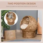 Wicker Elevated Cat Bed with Soft Cushion Brown Cat Egg Chair Shape Indoor - Image 6