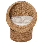 Wicker Elevated Cat Bed with Soft Cushion Brown Cat Egg Chair Shape Indoor - Image 7