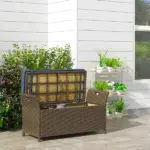 Wicker Patio Storage Bench with Cushion Top, Dark Blue, Outdoor Seating and Storage Solution - Image 2