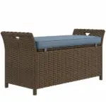 Wicker Patio Storage Bench with Cushion Top, Dark Blue, Outdoor Seating and Storage Solution - Image 11