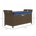Wicker Patio Storage Bench with Cushion Top, Dark Blue, Outdoor Seating and Storage Solution - Image 3