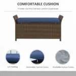 Wicker Patio Storage Bench with Cushion Top, Dark Blue, Outdoor Seating and Storage Solution - Image 5
