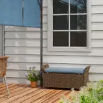 Wicker Patio Storage Bench with Cushion Top, Dark Blue, Outdoor Seating and Storage Solution - Image 10