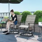 Outsunny Wicker Rattan Swivel Patio Glider Chair Set of 2, Outdoor Glider Chair with Steel Frame, High Back, Armrests, Yellow - Image 2